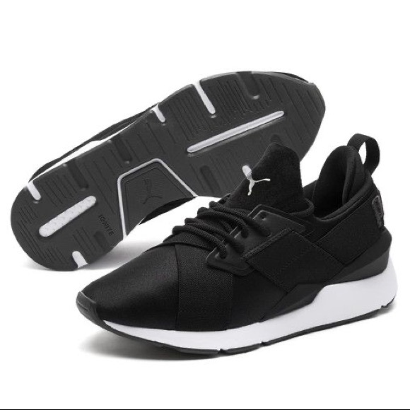 puma muse satin black trainers